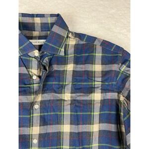 Miller Westby Mens Plaid Long Sleeve Button Up Shirt Blue Tan Green Size M